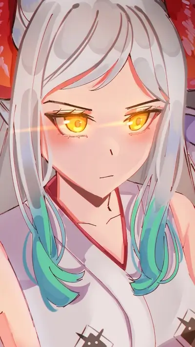 Close-up of a girl with white and teal hair