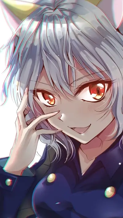 Close-up of a girl with white hair and orange eyes