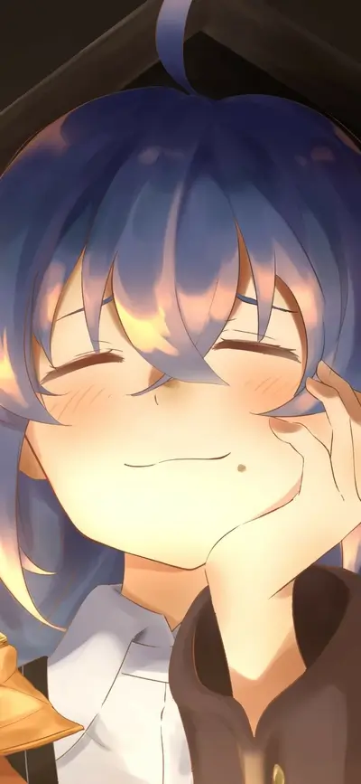 Close-up of a girl's face, eyes closed, smiling gently