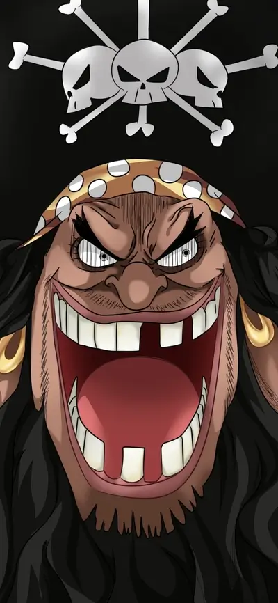Close-up of a grinning pirate captain