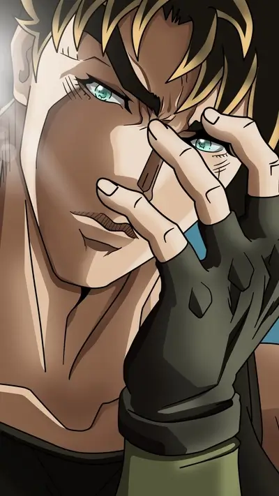 Close-up of a man with blond hair, green eyes, and a serious expression