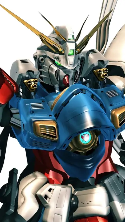 Close-up of a mecha robot's chest and head