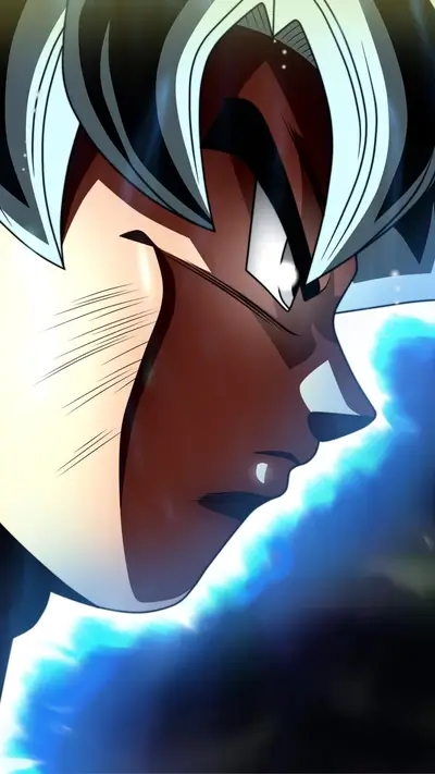 Close-up of a powerful character with glowing blue energy