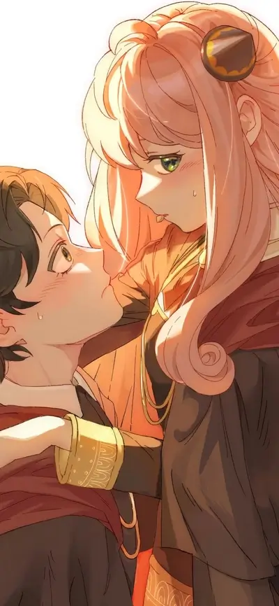 Close-up of a romantic anime couple
