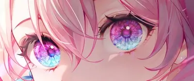 Close-up of pink-haired girl's eyes