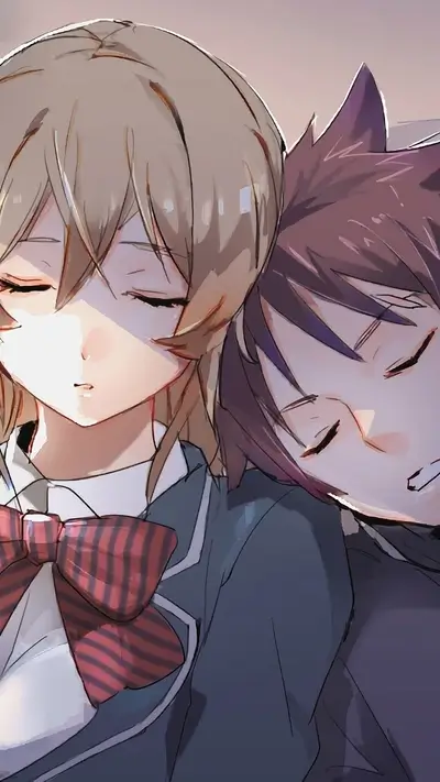 Close-up of two anime characters sleeping side-by-side