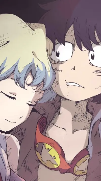 Close-up of two characters, one with closed eyes