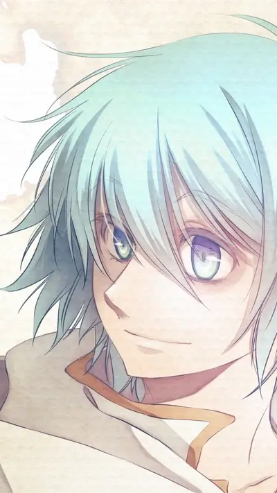 Close-up portrait of a boy with light teal hair