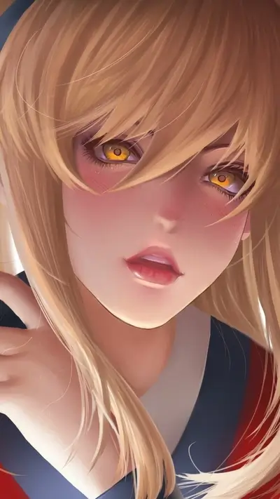 Close-up portrait of a girl with blonde hair and amber eyes