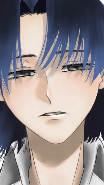 Close-up portrait of a young person with blue hair