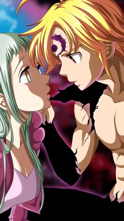 Close-up romantic scene two characters facing each other