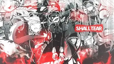 Collage of manga panels with red accents