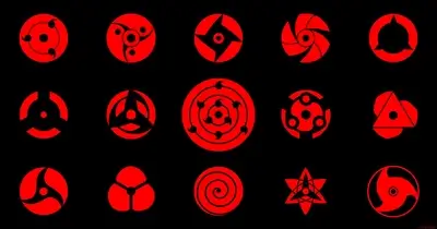Collection of red and black Sharingan eyes