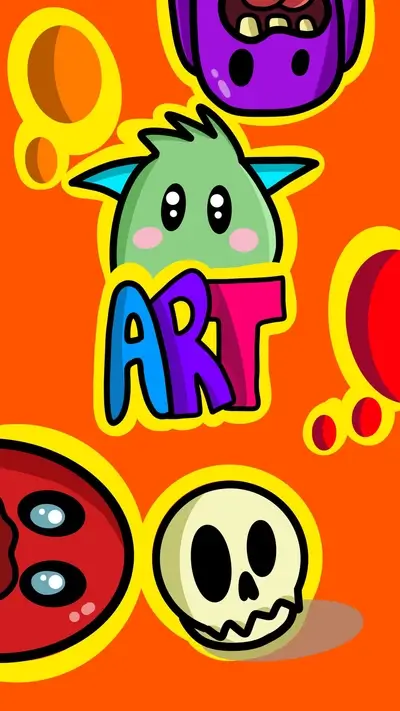 Colorful cartoon characters and the word ART