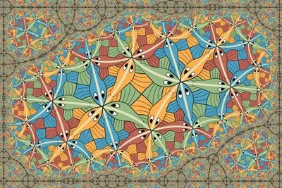 Colorful fractal pattern of stylized fish