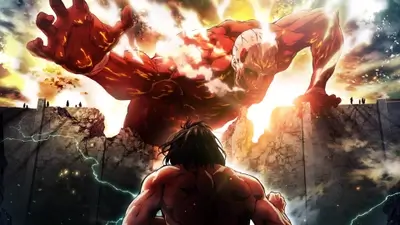 Colossal titan reaching over wall facing attack titan