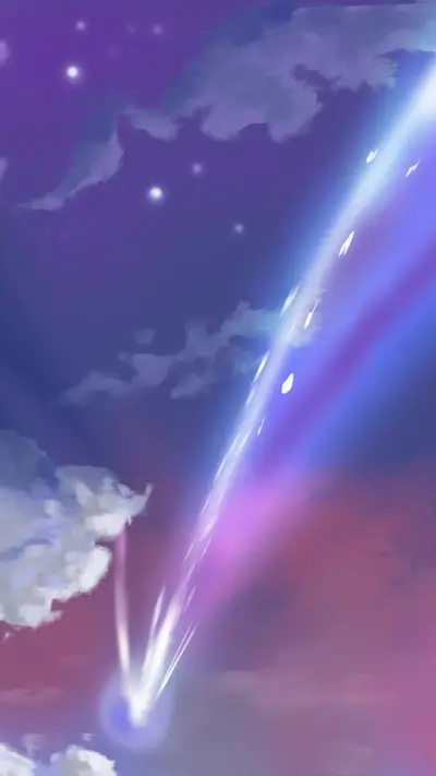 Comet streaking across a vibrant purple and pink sky
