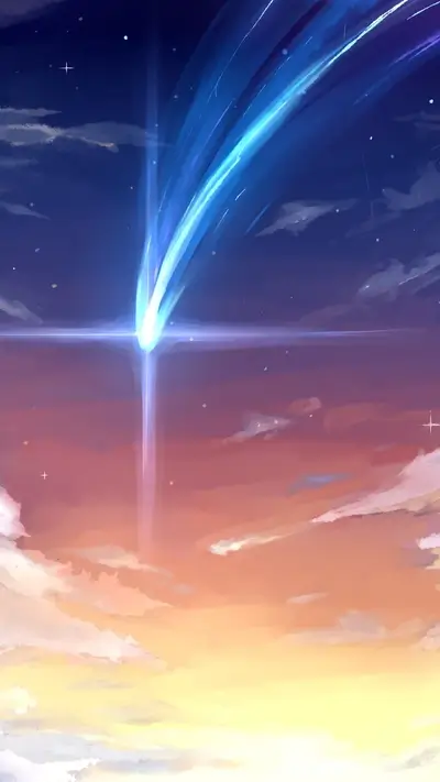 Comet streaks across a vibrant sunset sky