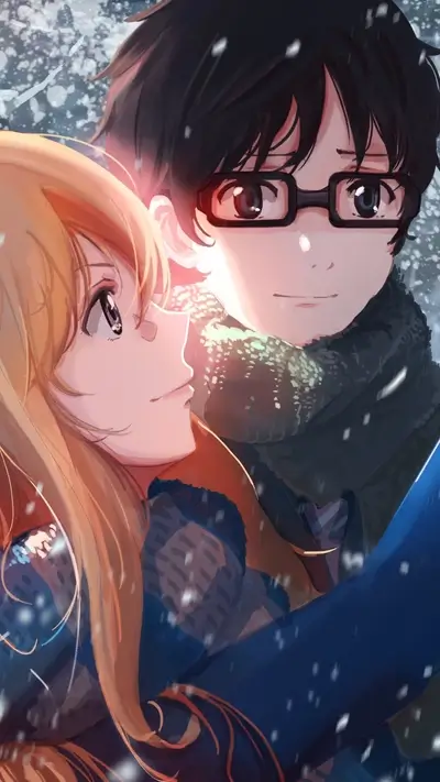 Couple embracing in snowy weather