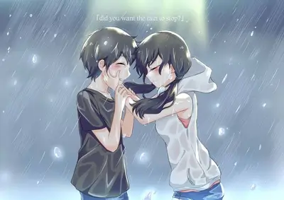 Couple embracing in the rain
