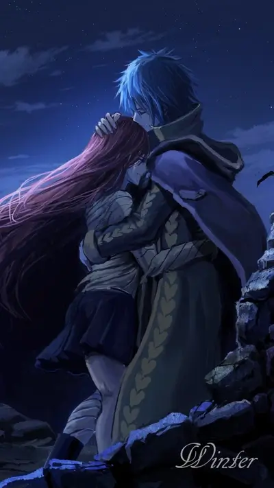Couple embracing under starry night