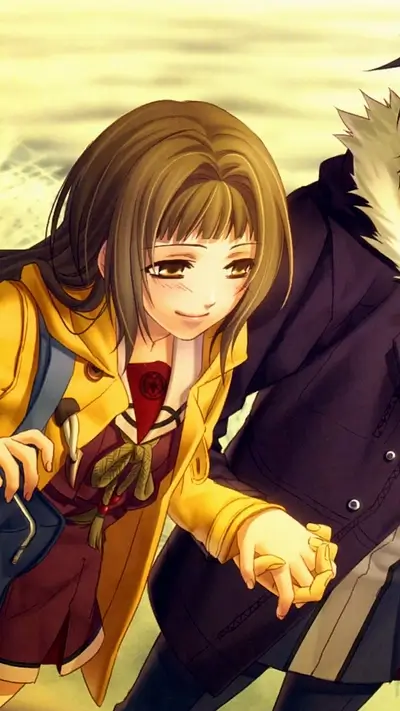 Couple holding hands, girl in yellow coat