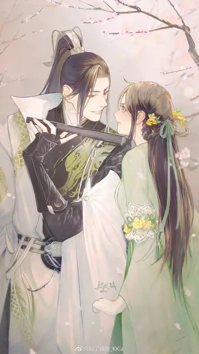 Couple in traditional Chinese clothing embracing