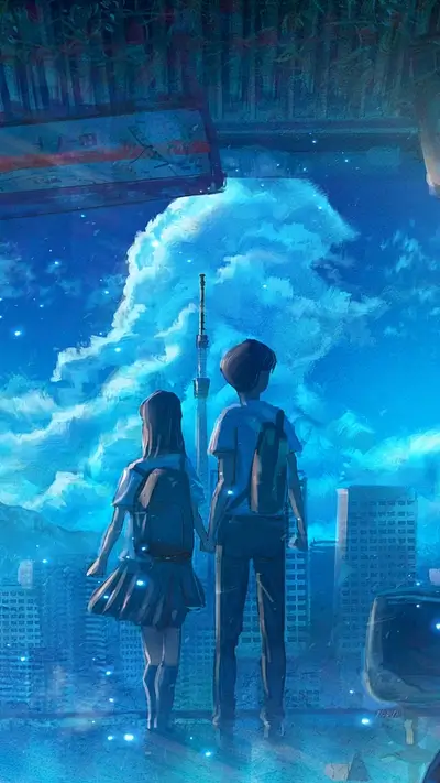 Couple watching city lights at night