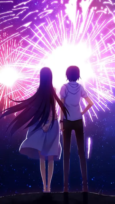 Couple watching fireworks at night