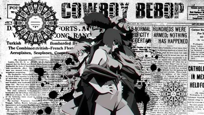 Cowboy Bebop characters on a newspaper background