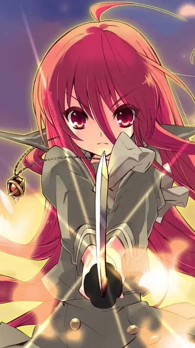 Crimson-haired girl wielding a katana