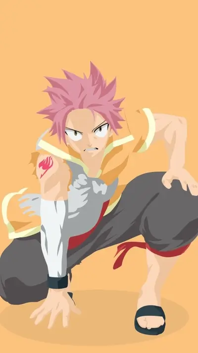 Crouching pink haired warrior in a low fighting stance
