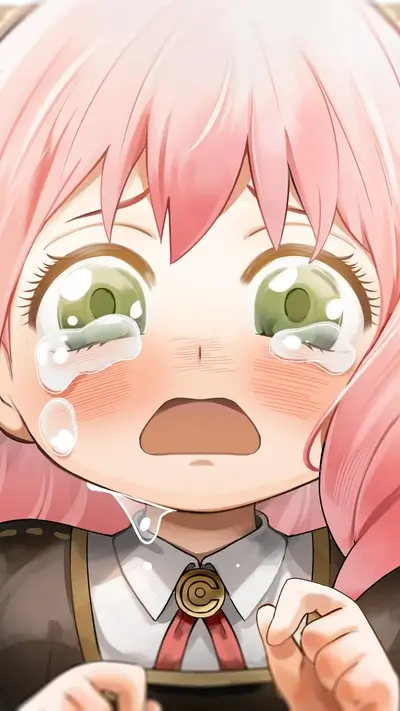 Crying anime girl with pink hair