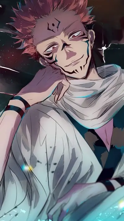 Cursed energy incarnate Sukuna smirking with a sly smile