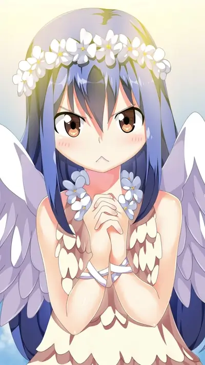 Cute angel girl with flower crown and wings