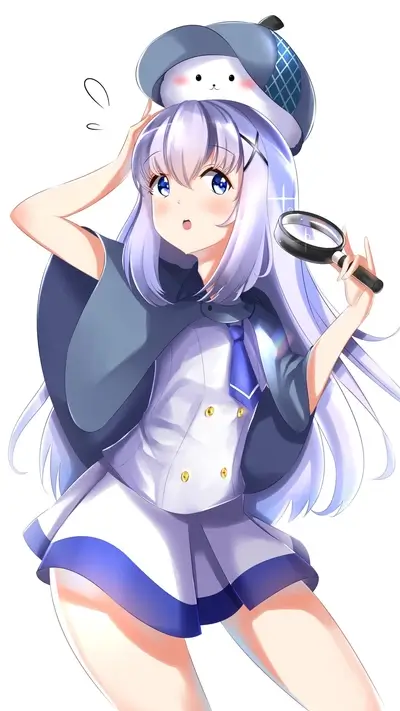 Cute anime girl detective with a magnifying glass