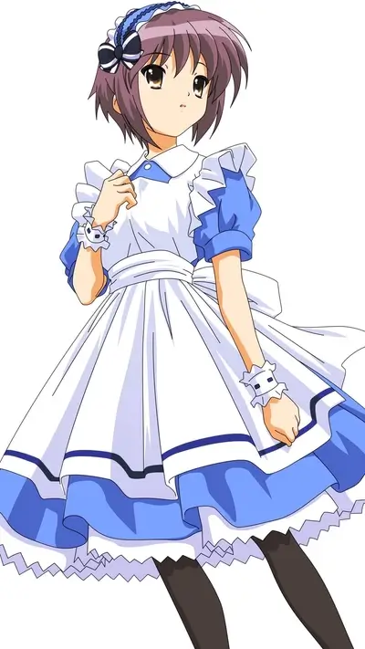 Cute anime girl dressed in a maid outfit with blue and white