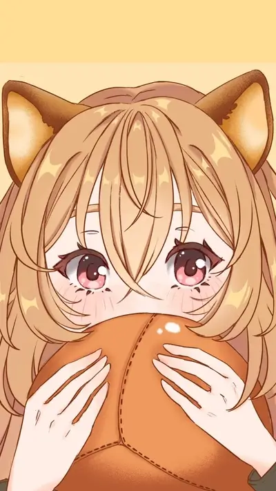 Cute anime girl hugging a plush