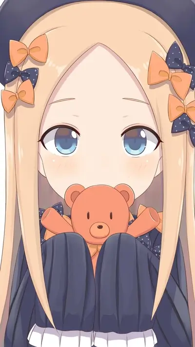 Cute anime girl hugging a teddy bear