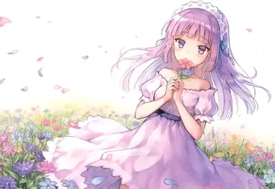 Cute anime girl in a field of flowers