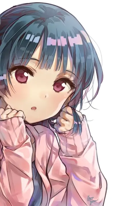 Cute anime girl in pink sweater