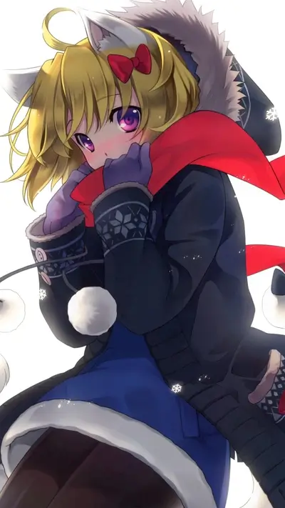 Cute anime girl in winter clothes