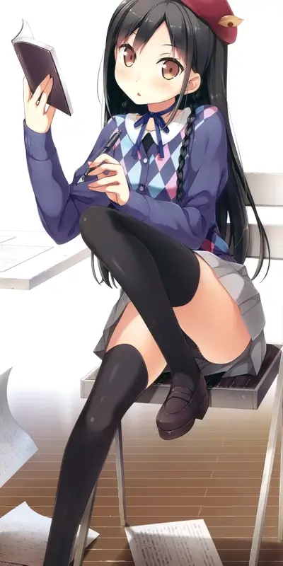 Cute anime girl sitting on a chair reading