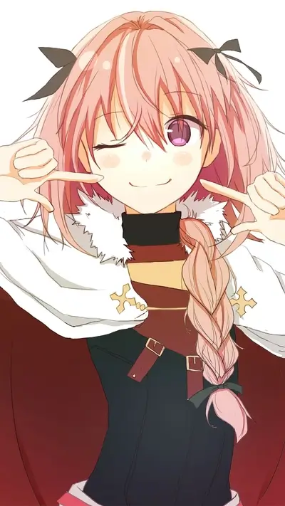 Cute anime girl winking, framing her face