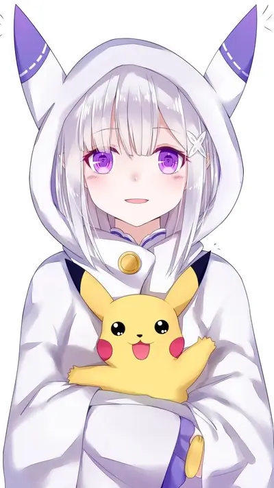 Cute anime girl with a Pikachu