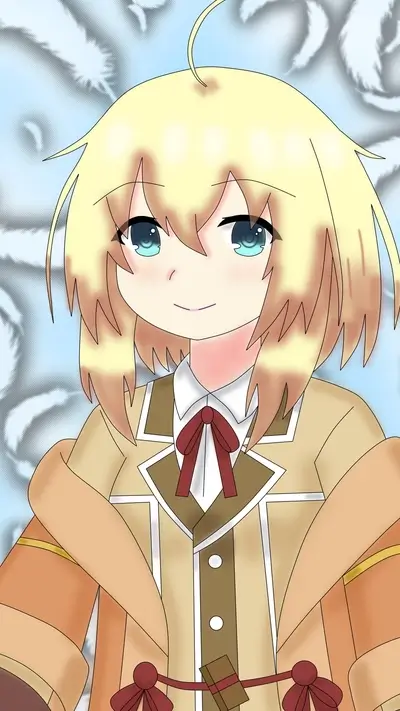 Cute anime girl with blonde hair and orange coat