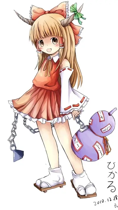 Cute anime girl with horns and a bag