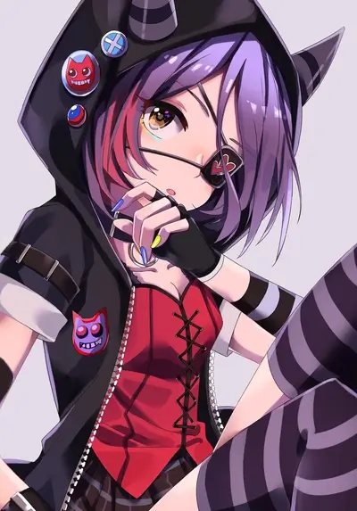 Cute anime girl with horns and edgy clothing