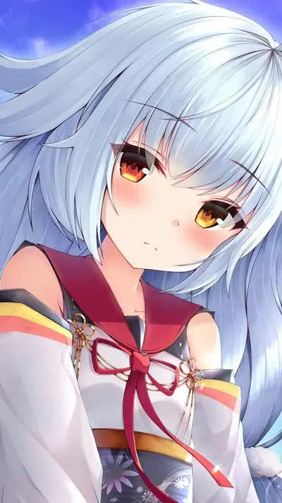 Cute anime girl with long light blue hair
