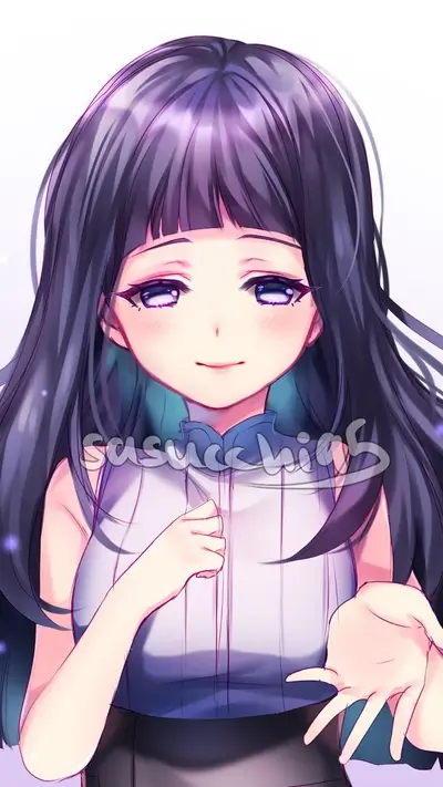 Cute anime girl with long purple hair